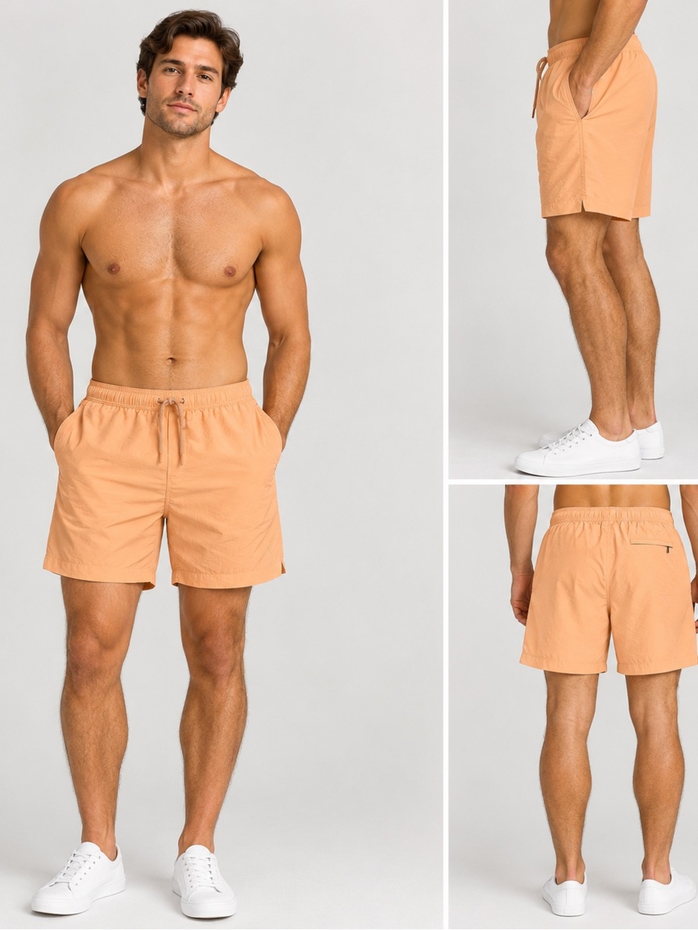 Caribbean Men's Peach-Orange Swim Athletic Shorts